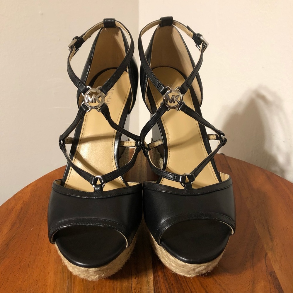 Michael Kors Black Espadrille Wedge Size 7.5 274 - Picture 2 of 9